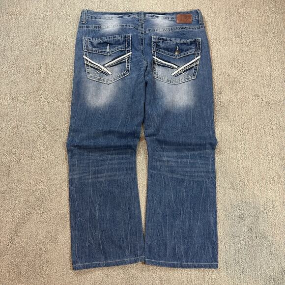 Vintage Y2K Style Washed Straight Jeans With Insane Back Pocket Embroidery - Picture 1 of 7